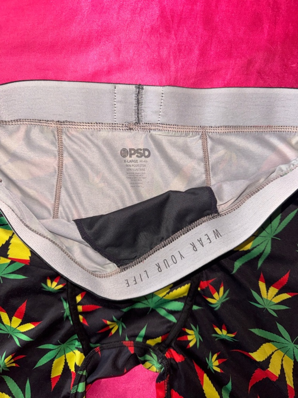 PSD Black Boxer Briefs with Red, Yellow & Green Leaf Pattern - Picture 2 of 4